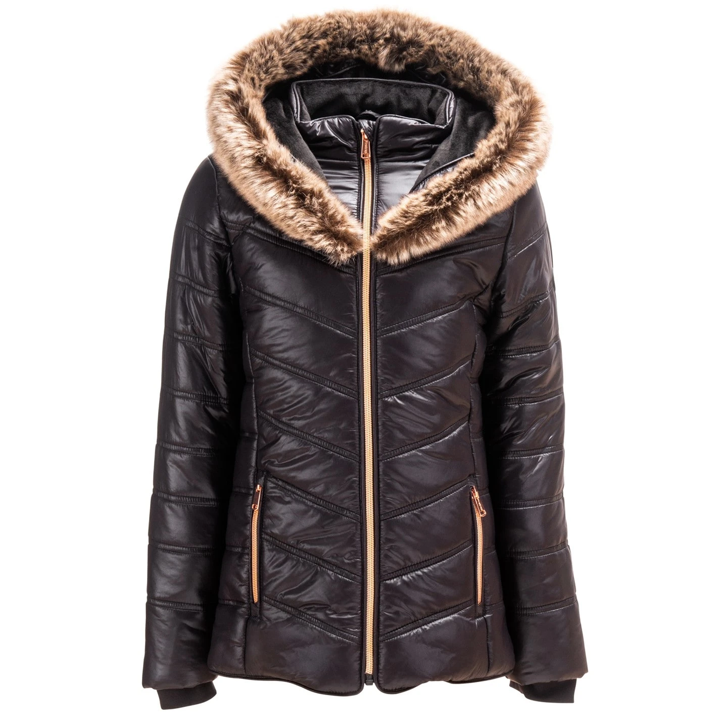 Junior Girls Luxe Bubble Jacket With Fur-Trimmed Hood
