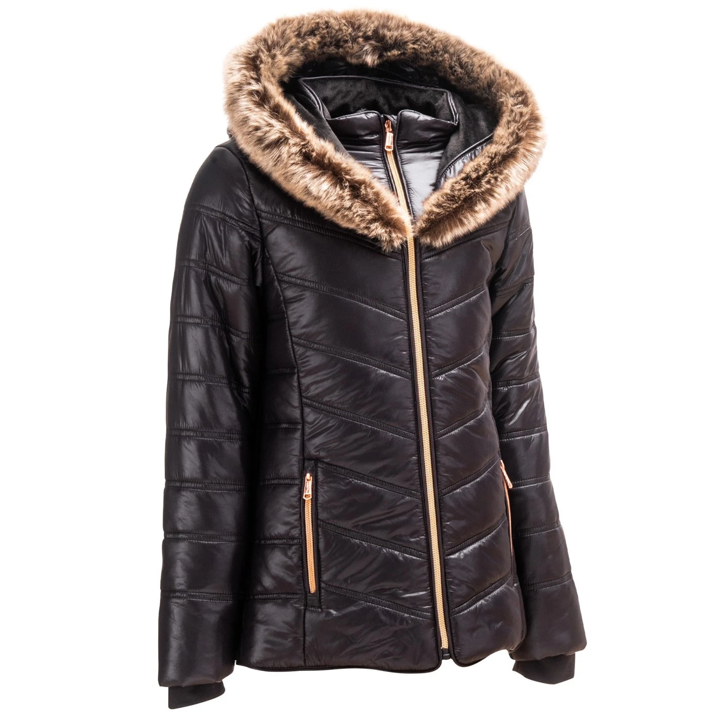 Junior Girls Luxe Bubble Jacket With Fur-Trimmed Hood - Image 3
