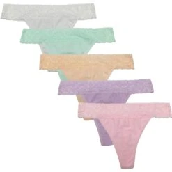 Pack Lace Trim Cotton Thong