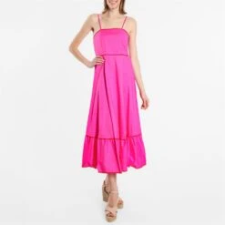 Cotton Trim Midi Dress